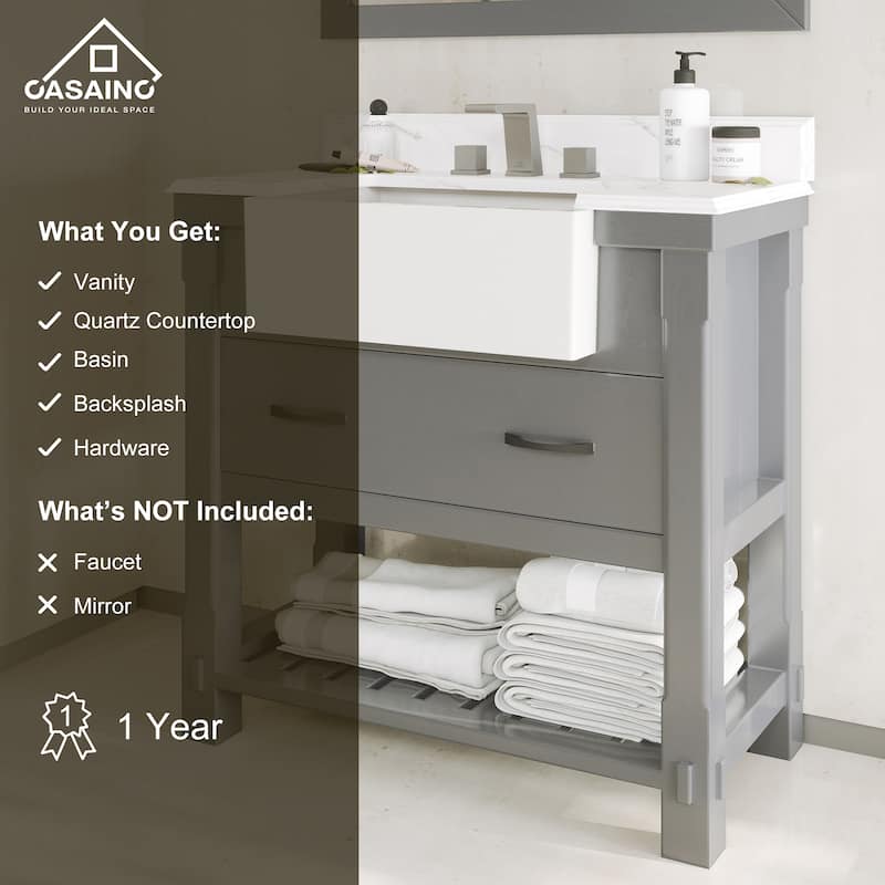 CASAINC 36"48"60" Farmhouse Bathroom Vanity with Sink in Grey