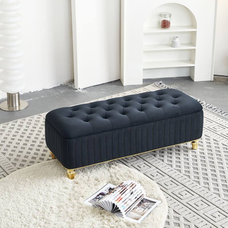 Storage Bench Ottoman Bench with Safety Hinge, Black Footstool End of Bed Bench Vanity Bench Lounge Bench