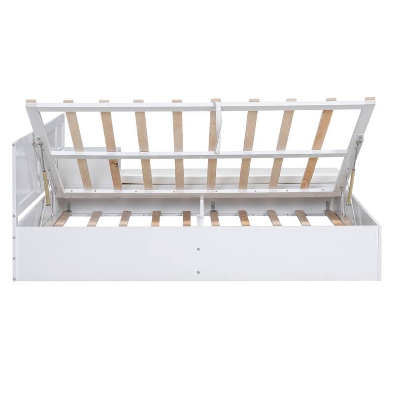 Full Size Wood Storage Hydraulic Platform Bed with Twin Size Trundle