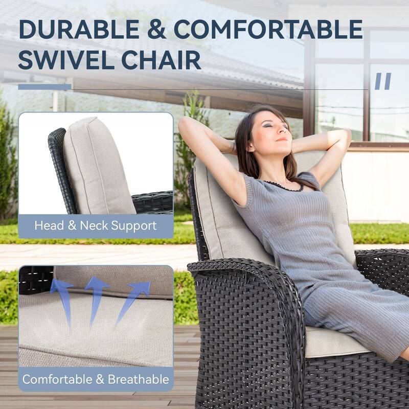 Gymojoy Patio Furniture Set Outdoor Wicker Swivel Glider Chairs Set