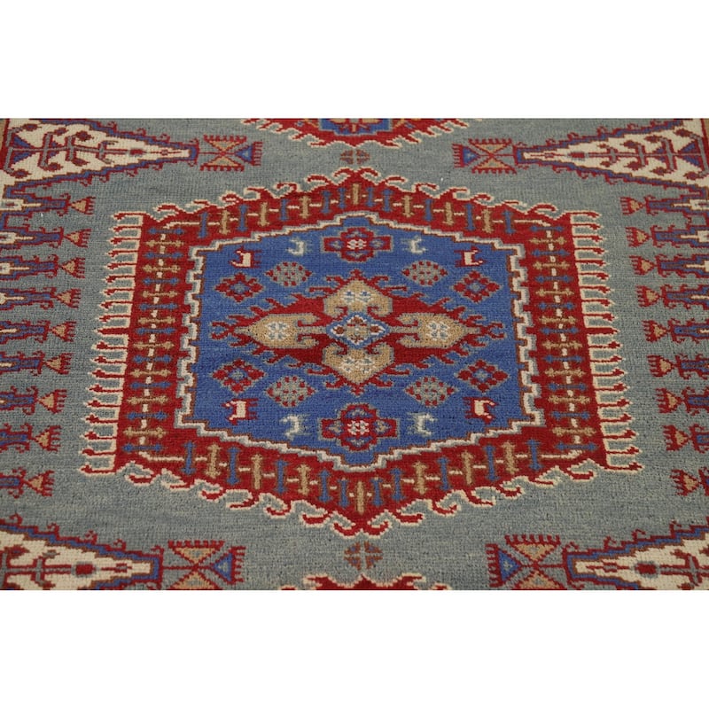 Geometric Heriz Serapi Indian Area Rug Hand-Knotted Blue Wool Carpet - 6'0" x 9'0"