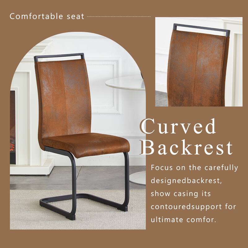 Retro - style Suede - like Tech Fabric Dining Chairs,Metal Legs.Ergonomic Arc Backrest + Reinforced Metal Frame.Set Of 4.