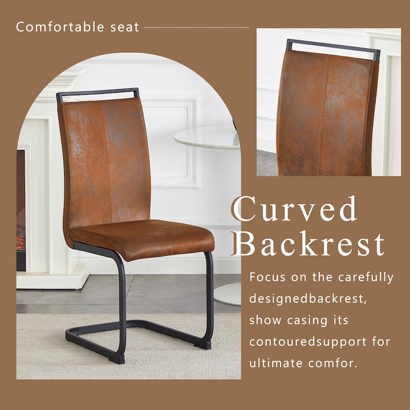 Suede-like Tech Fabric Dining Chairs:Ergonomic Arc Backrest+Reinforced Metal Frame.Set Of 2