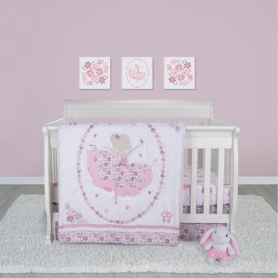 Sammy & Lou Blooming Ballet Pink, White and Gray 4 Piece Crib Bedding Set