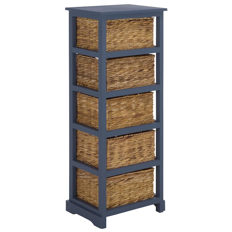 SAFAVIEH Faith Distressed Black 5-Drawer Wicker Basket Storage Tower - 17.3" x 13.4" x 46.1" - 17"W x 13"D x 46"H