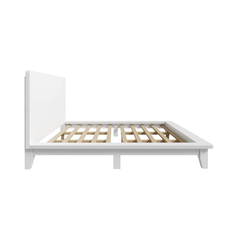 Low-Profile Platform Bed Frame with Headboard, Wood Slat Support, Wingback Panel Bed