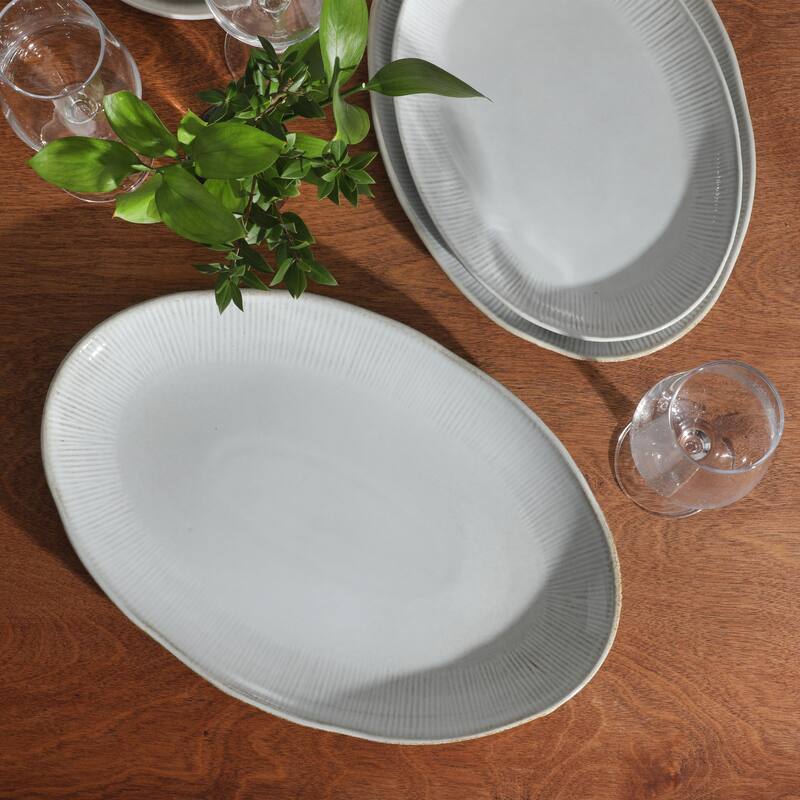 Gibson Elite Sandy Pines 3 Piece Oval Platter Set, 15.7", 13.75" & 12" Stoneware Reactive Serving Platters