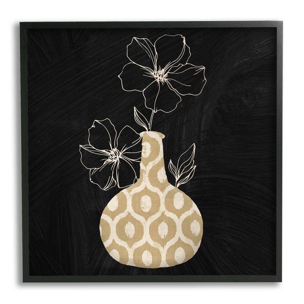 Stupell Outline Drawing Flower Blossom Geometric Pattern Vase Framed Wall Art - Black