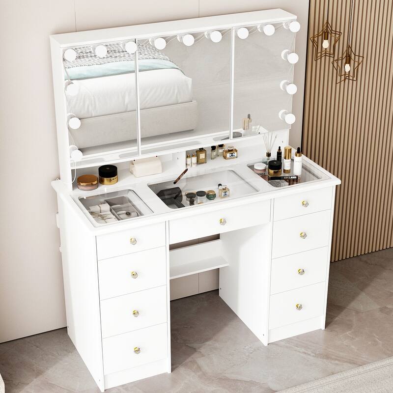 Elevate Your Beauty Routine with Our 3-Mirror Vanity - 40.2" Makeup