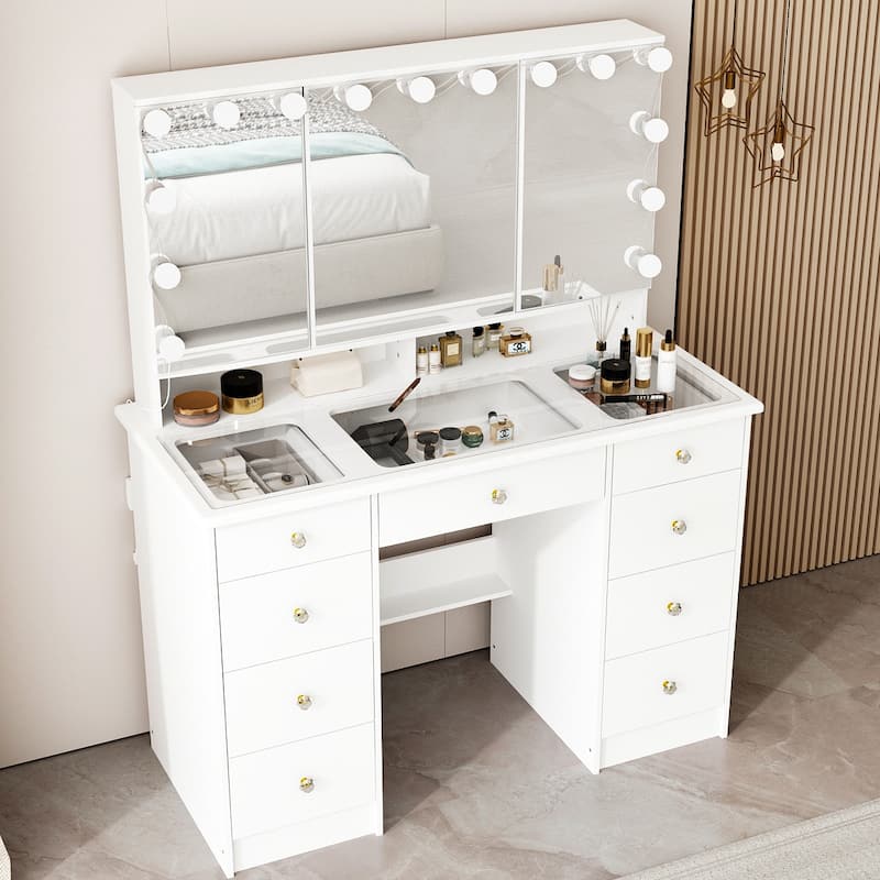 Soft-Close Adjustable Lighting Vanity Dresser Vanity Makeup Table