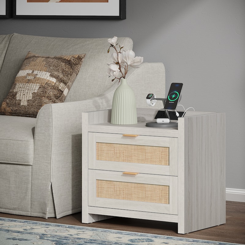 SICOTAS Farmhouse Set of 2 Nightstand with Charging Station and Drawers