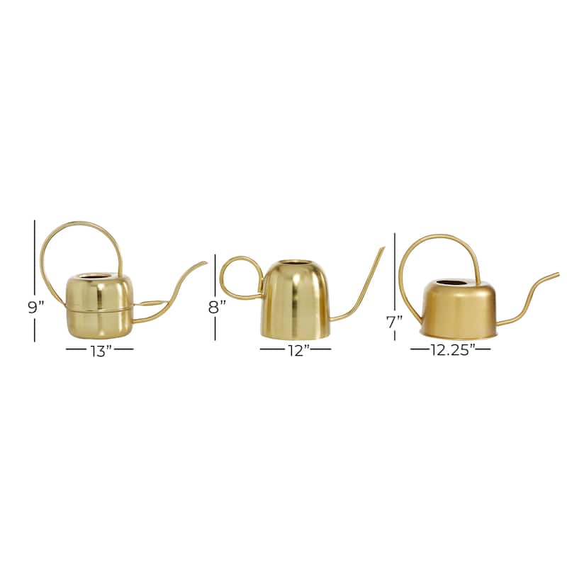 Gold Metal Indoor Outdoor Watering Can Planter (Set of 3) - 13 x 6 x 9Round