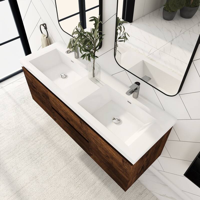 60" Wall-Mounted 2-drawer Bathroom Vanity Set with Integrated Double Sink