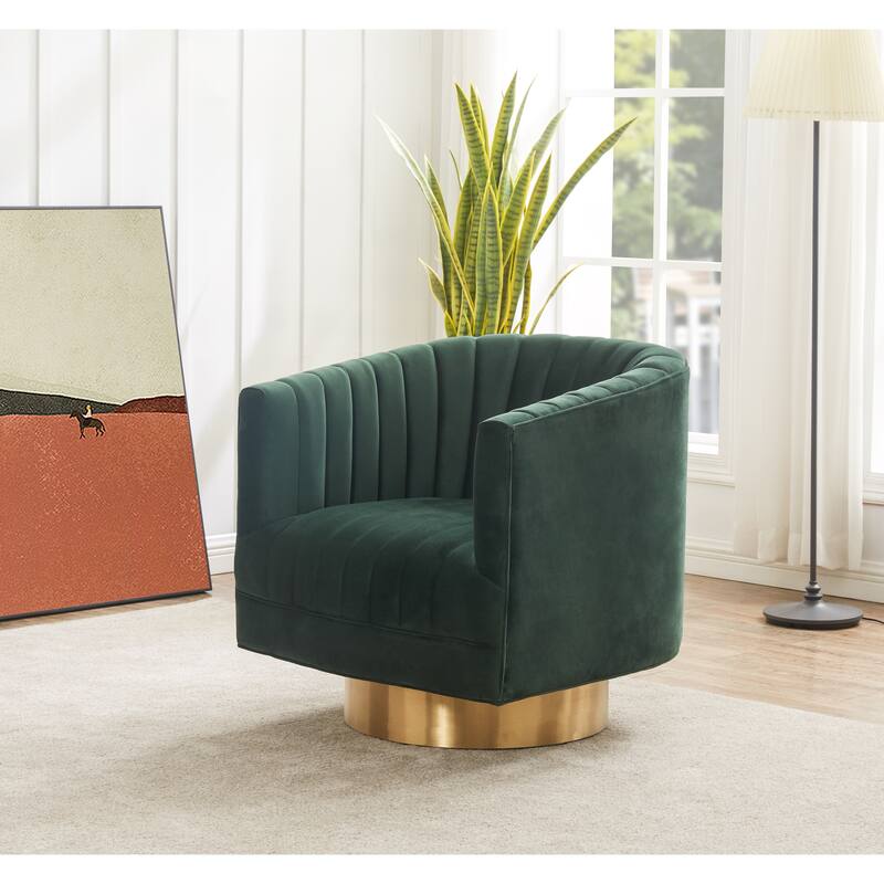SAFAVIEH Couture Matejka Swivel Channel Tufted Barrel Chair - 28" W x 31" L x 30" H - 28Wx31Dx30H