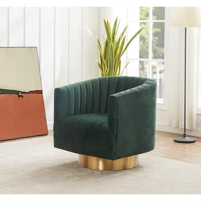 SAFAVIEH Couture Matejka Swivel Channel Tufted Barrel Chair - 28" W x 31" L x 30" H - 28Wx31Dx30H