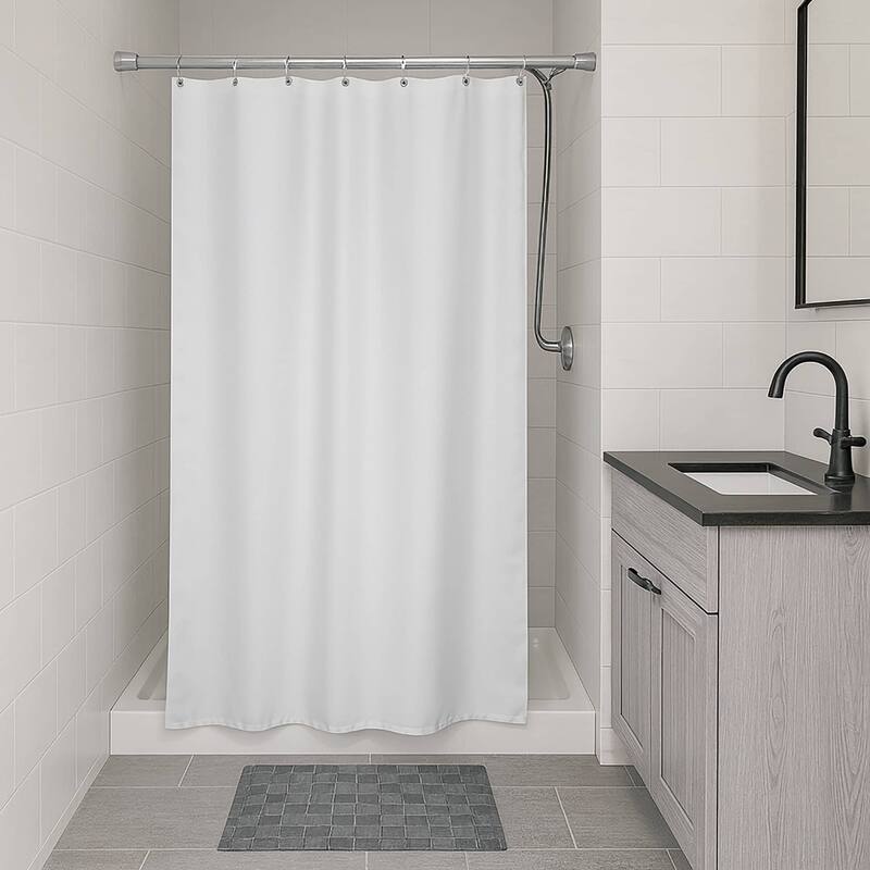 Stall Shower Curtain Half Size Polyester 8 Rings 72"L x 48"W - White