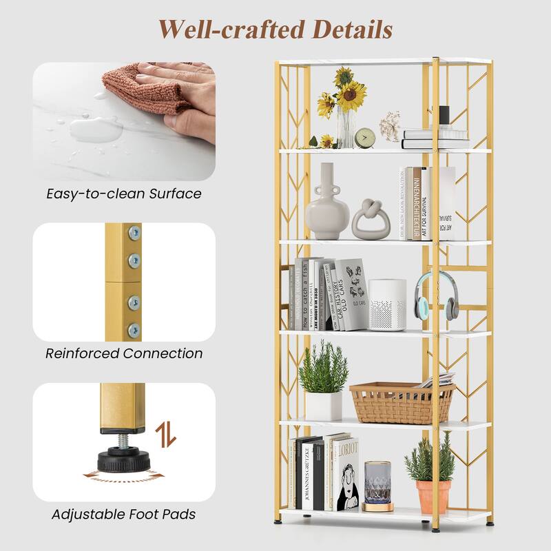 Gymax 6-Tier Bookshelf w/Heavy-duty Metal Frame2 Anti-tipping Kits for