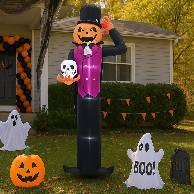 12FT Giant Pumpkin Man Holding Skull Halloween Inflatable Outdoor Decorations