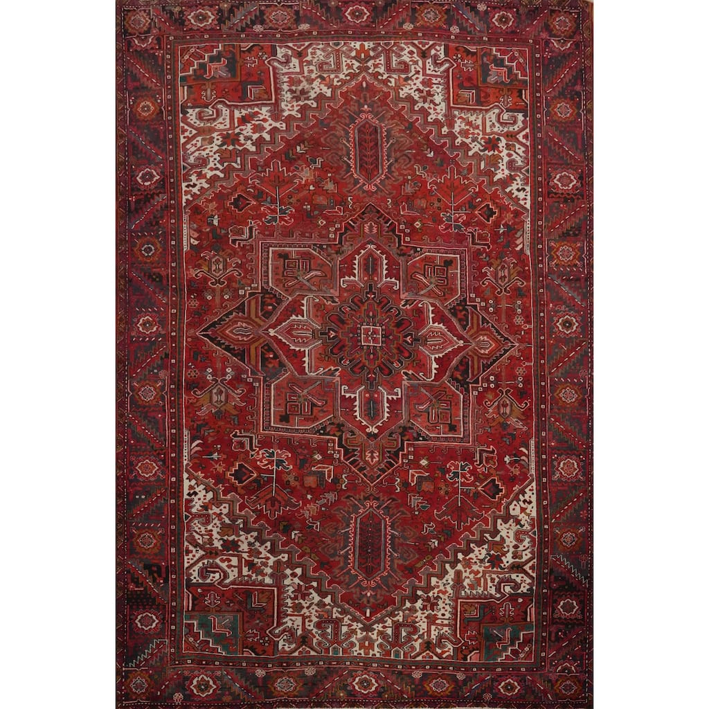 Hand Knotted Oriental 100% Wool Carpet Traditional Medallion Red Heriz Area Rug - 12' 9'' X 10' 0''