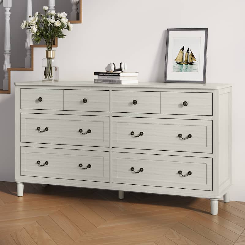 Extra Large 6 Drawer Dresser, Light Grey