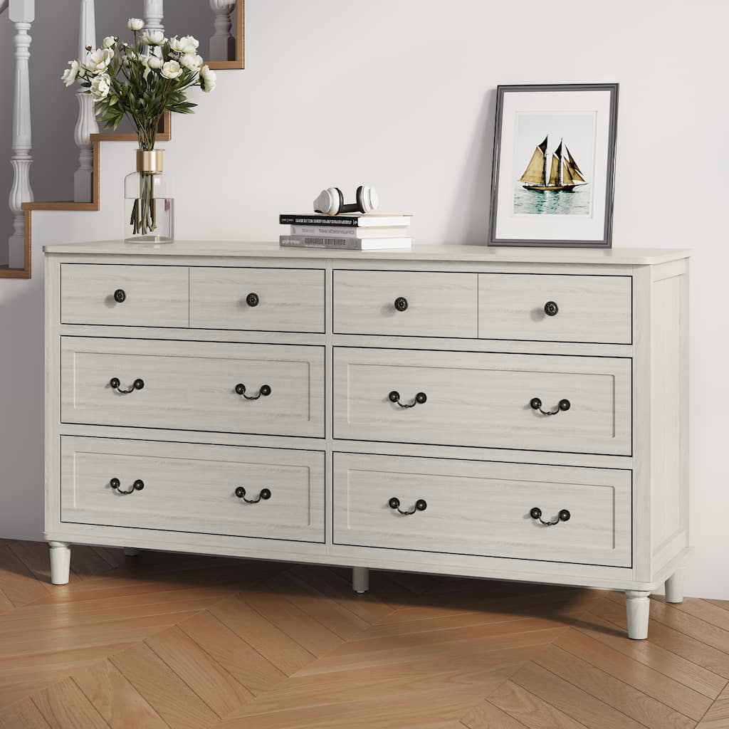 Extra Large 6 Drawer Dresser, Light Grey