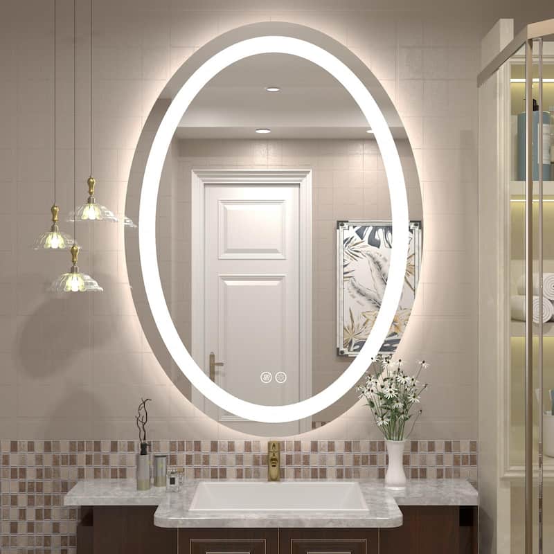 Oval LED Lighted Anti-Fog Wall Bathroom Vanity Mirror - 32" X 24"
