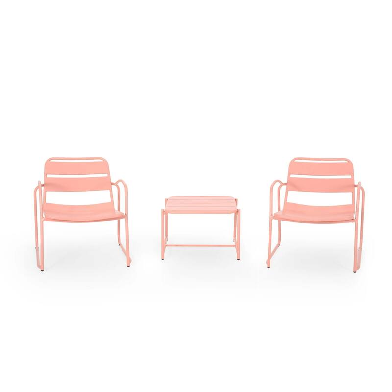 Roomfitters Outdoor Chat Set 3 Piece Metal Conversation Seating Slat Design Iron Chairs