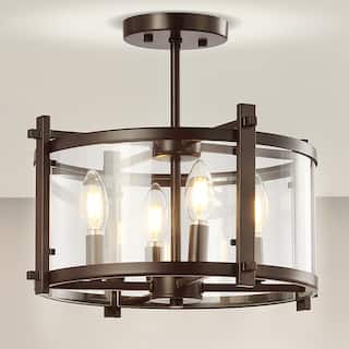 JONATHAN Y Herndon 15" Iron/Glass Modern Drum LED Flush Mount, Oil Rubbed Bronze