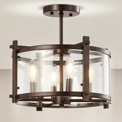 Herndon 15" Iron/Glass Modern Drum LED Flush Mount, Oil Rubbed Bronze by JONATHAN Y
