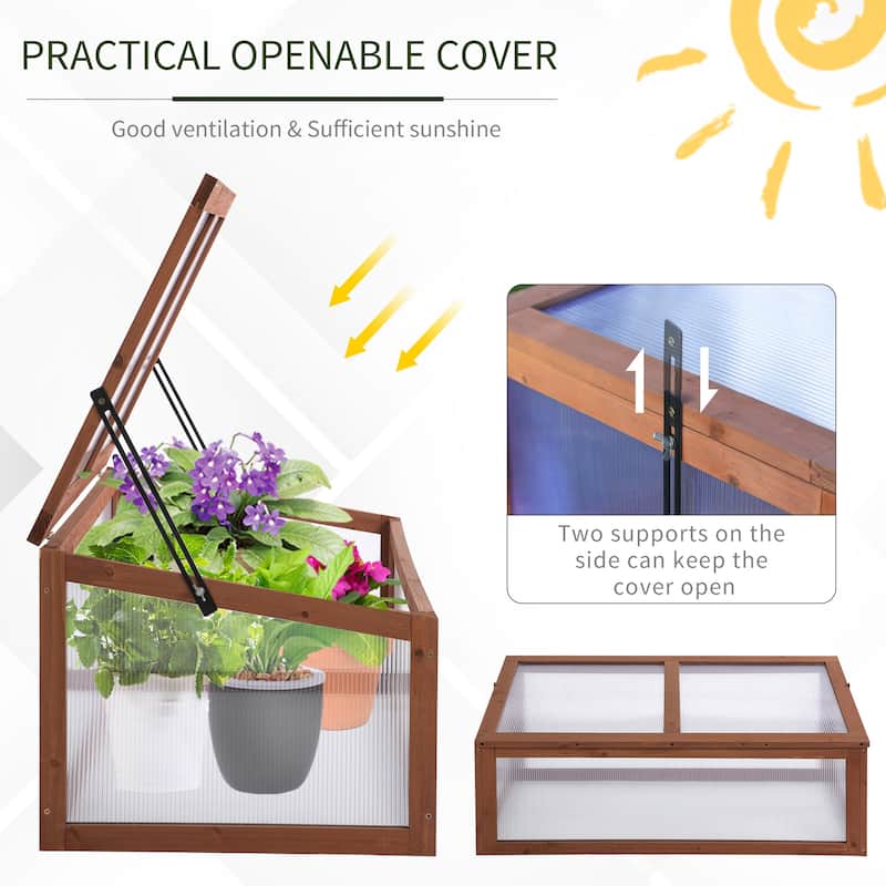 Outsunny Wooden Framed Greenhouse Polycarbonate Cold Frame Grow House Outdoor Raised Planter Box Protection, PC Board, Brown