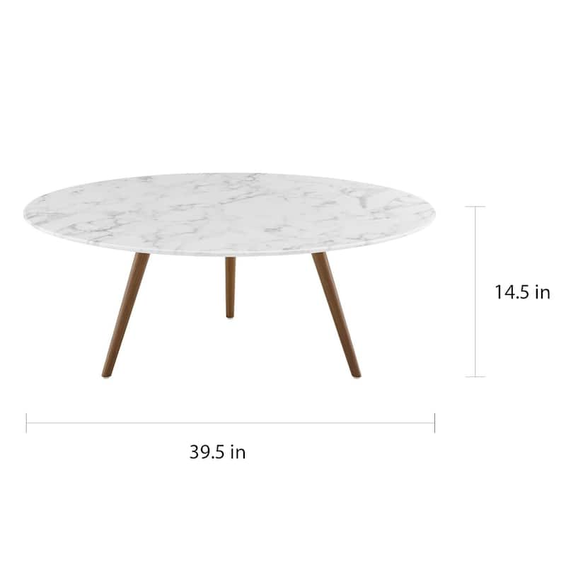 40" Round Artificial Marble Coffee Table, Walnut White