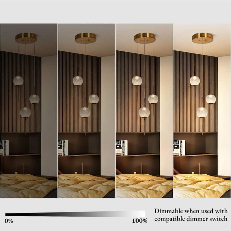 Modern LED 3-Light Gold Chandelier Cluster Island Pendant for Kitchen Island - D12" x H76" Max