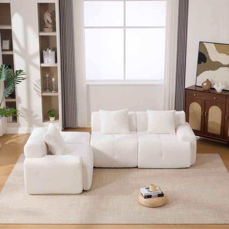 104"W Modern Upholstered Sectional Sofa with 3 Pillows and Ottoman