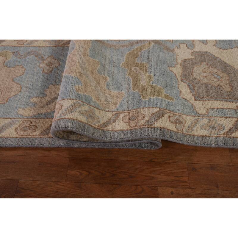Floral Vegetable Dye Oushak Turkish Area Rug Hand-Knotted Wool Carpet - 9'1" x 11'8"
