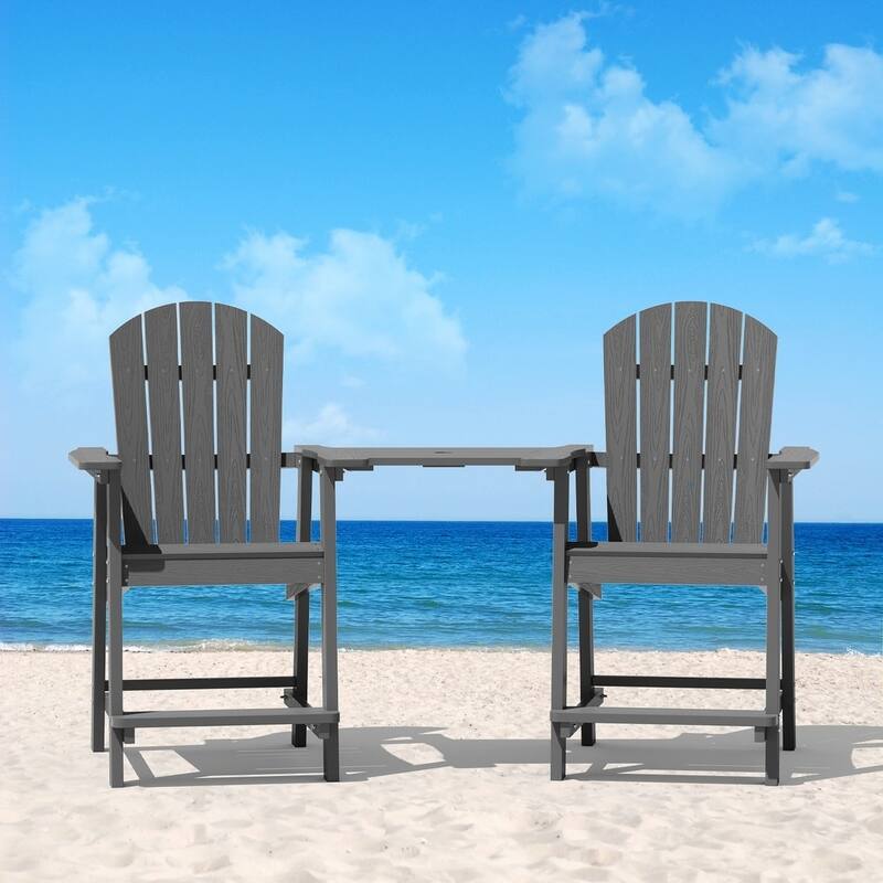 WINSOON Tall Adirondack Chair Piece of 3, Balcony Chair with Connecting Table