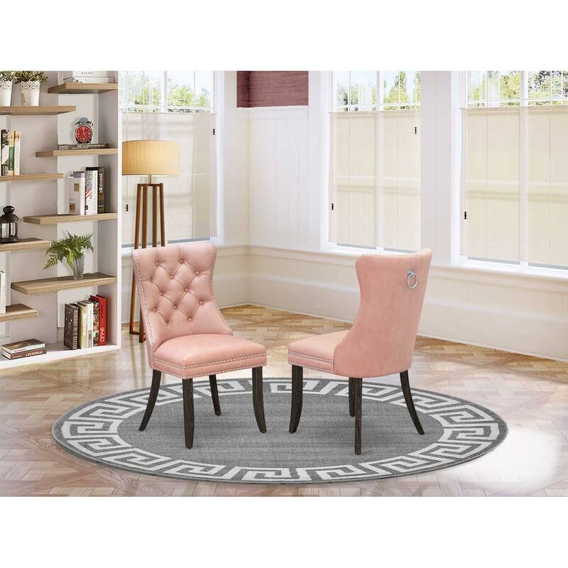 Parson Dining Chairs Set of 2 - Upholstered Kitchen Chairs with Nailhead Trim - Beige Red Faux Leather