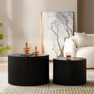 Round Nesting Coffee Table Set of 2, Small Space Living Room - Black ...