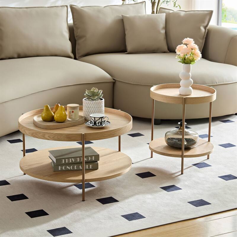 2-Piece Modern 2 tier Round Coffee Table Set