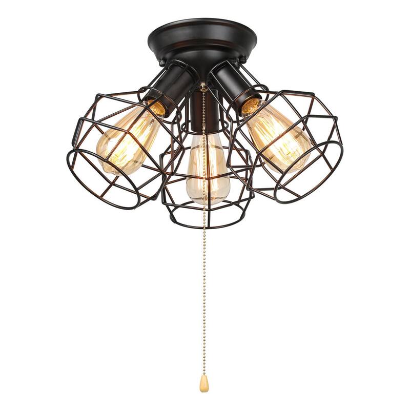 Industrial 3-light Black Cage Semi-flush Mount Lights