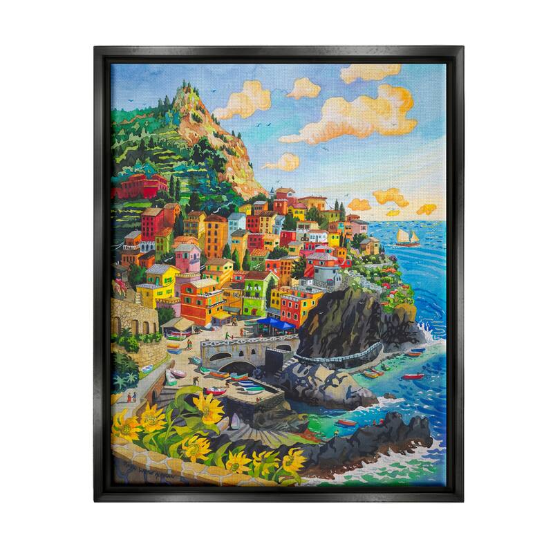 Stupell Cinque Terre View Framed Floater Canvas Wall Art Design by Robin Altman - 25 x 31 - Black