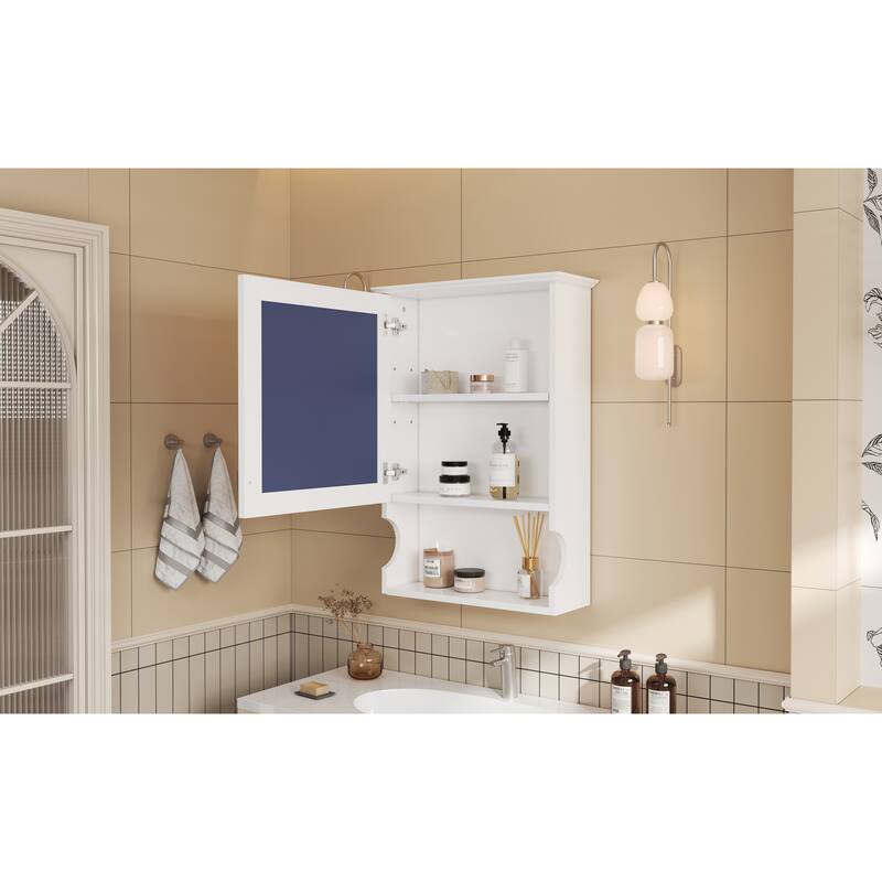 GDFStudio - Larenta Modern Wall-Mounted Bathroom Medicine Cabinet with Mirror, Adjustable Shelves & Half-moon Silhouette - 20"W