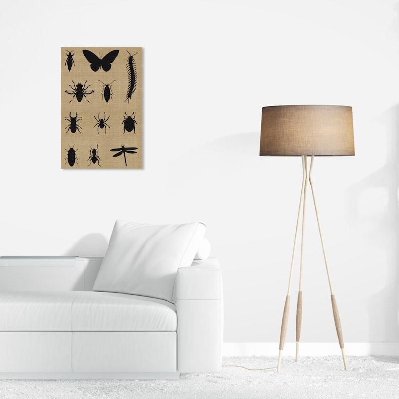 Wynwood Studio Canvas Animals Burlap Creepy Crawlies Black and Beige Farmhouse Wall Art Canvas Print - 24 x 16