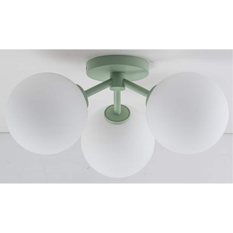 Modern 3-Light Semi Flush Mount With Opal Glass Shade - 18.12 in. - Green