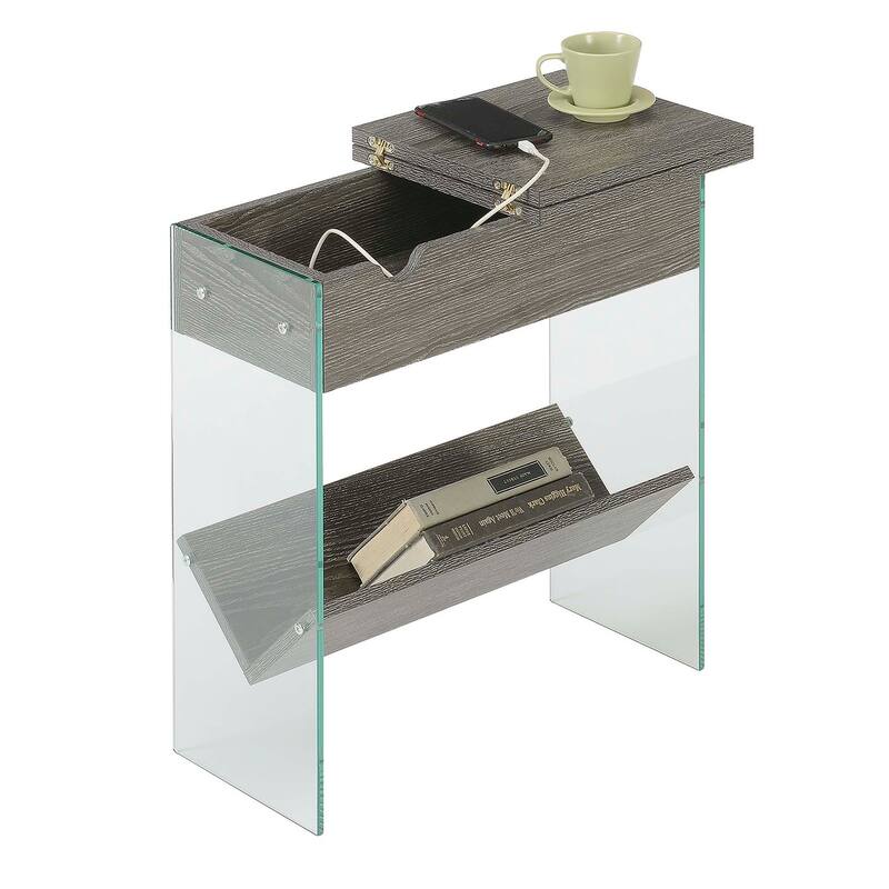 Convenience Concepts SoHo Glass Flip Top End Table with Charging Station and Shelf