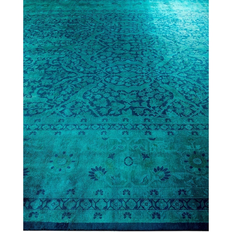 Overton Handknotted Wool Vintage Inspired Contemporary Overdyed Blue Area Rug - 15' 5" x 11' 10"
