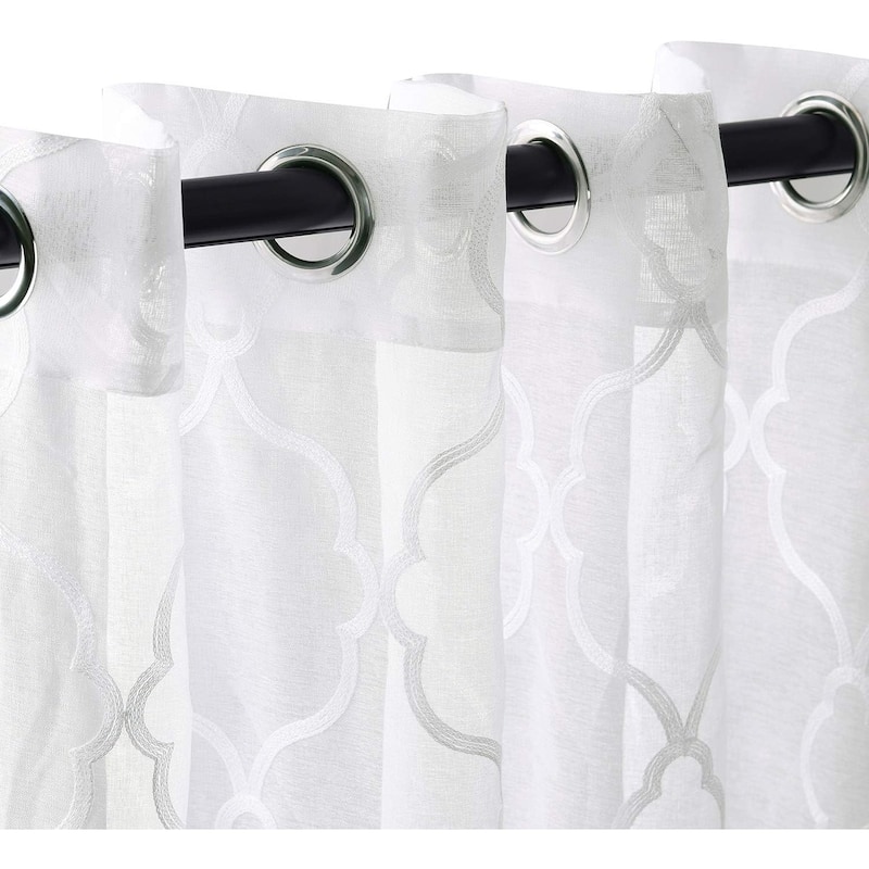 Superior Modern Geometric Lattice Sheer Curtain Set with 2 Panels