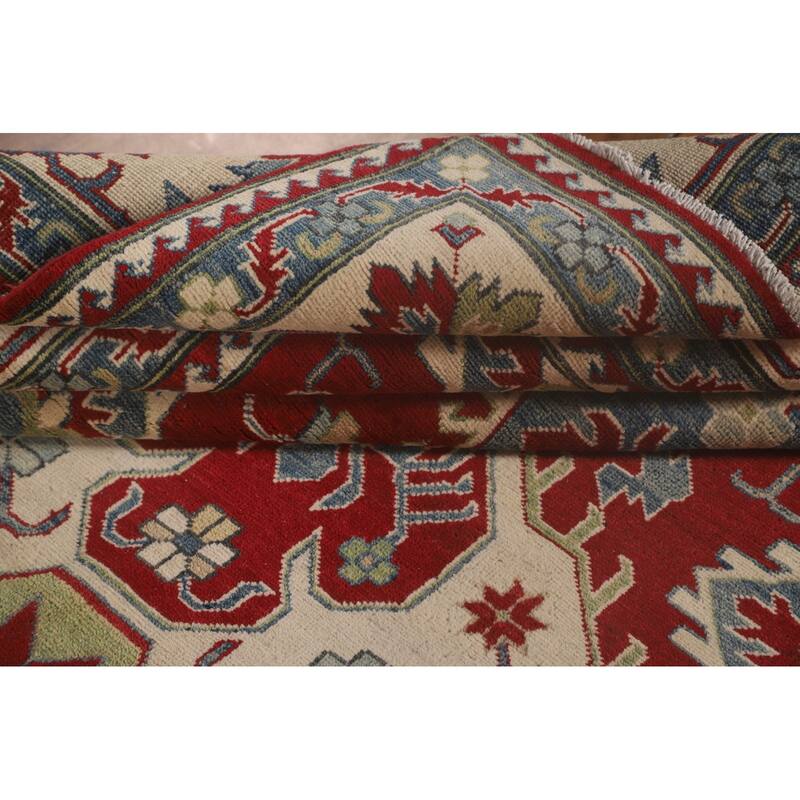 Geometric Red Kazak Rug Hand-Knotted Living Room Wool Carpet - 8'4"x 11'8"