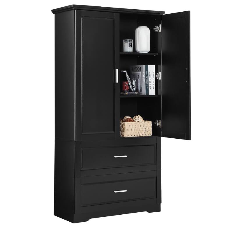 Tall Bathroom Storage Cabinet with 2 Doors, 2 Drawers & Adjustable Shelf