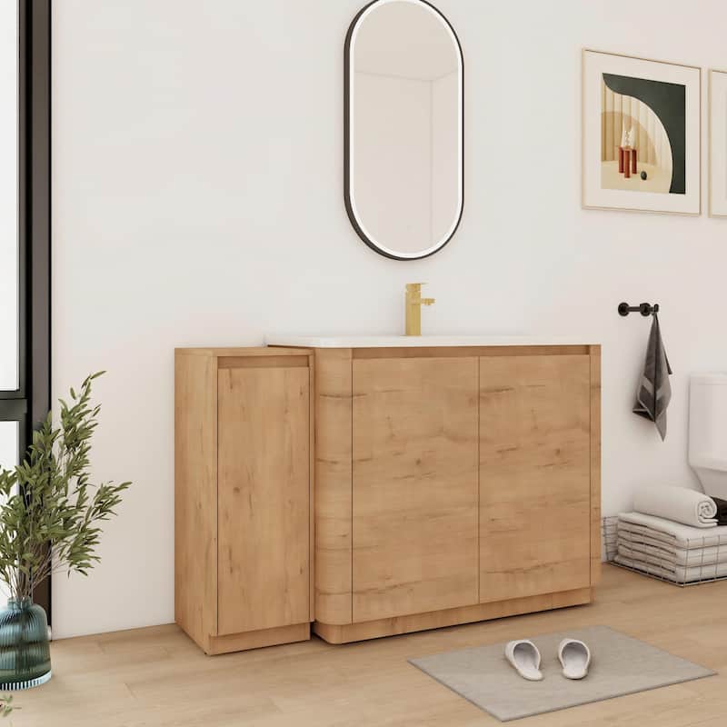 Bathroom Vanity With Sink In 36/40/48/52/60/64/84/92 Inch, Freestanding Bathroom Vanity With Doors and Adjustable Shelf