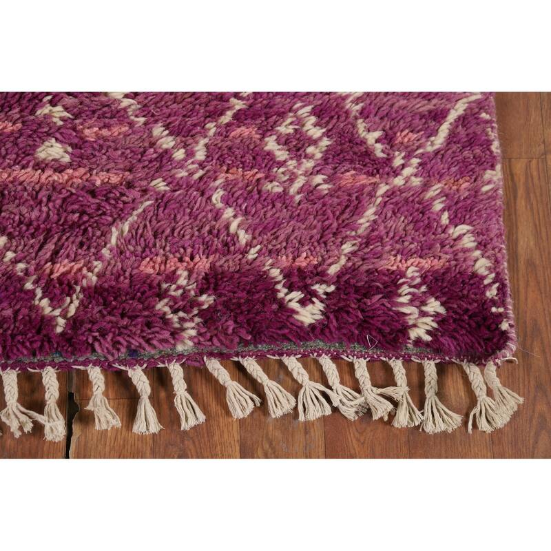 Purple Trellis Plush Moroccan Accent Rug Handmade Wool Carpet - 3'0" x 5'7"